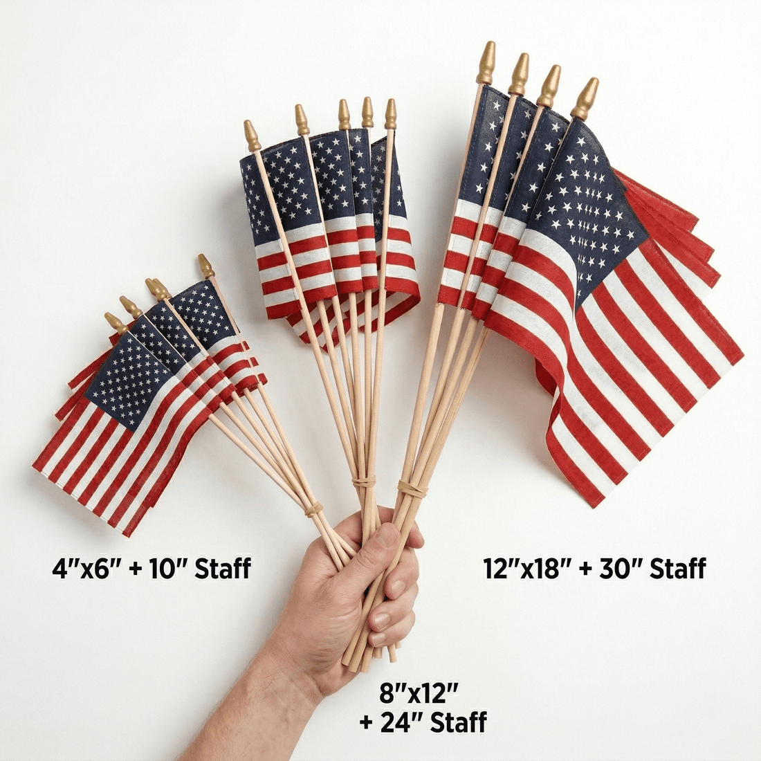 Poly Cotton US Stick Flag with Natural Wood Stick - Made in USA