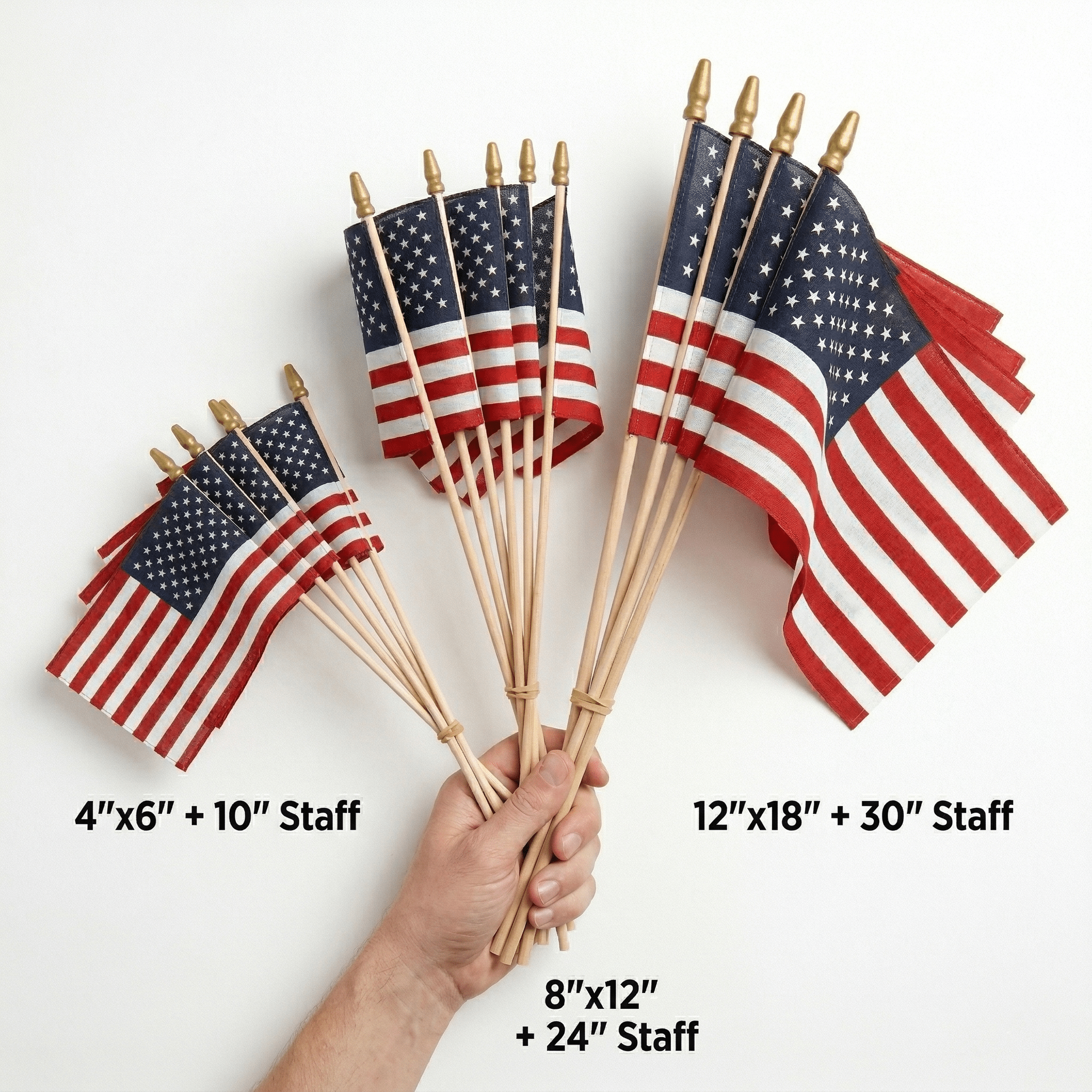 Poly Cotton US Stick Flag with Natural Wood Stick - Made in USA