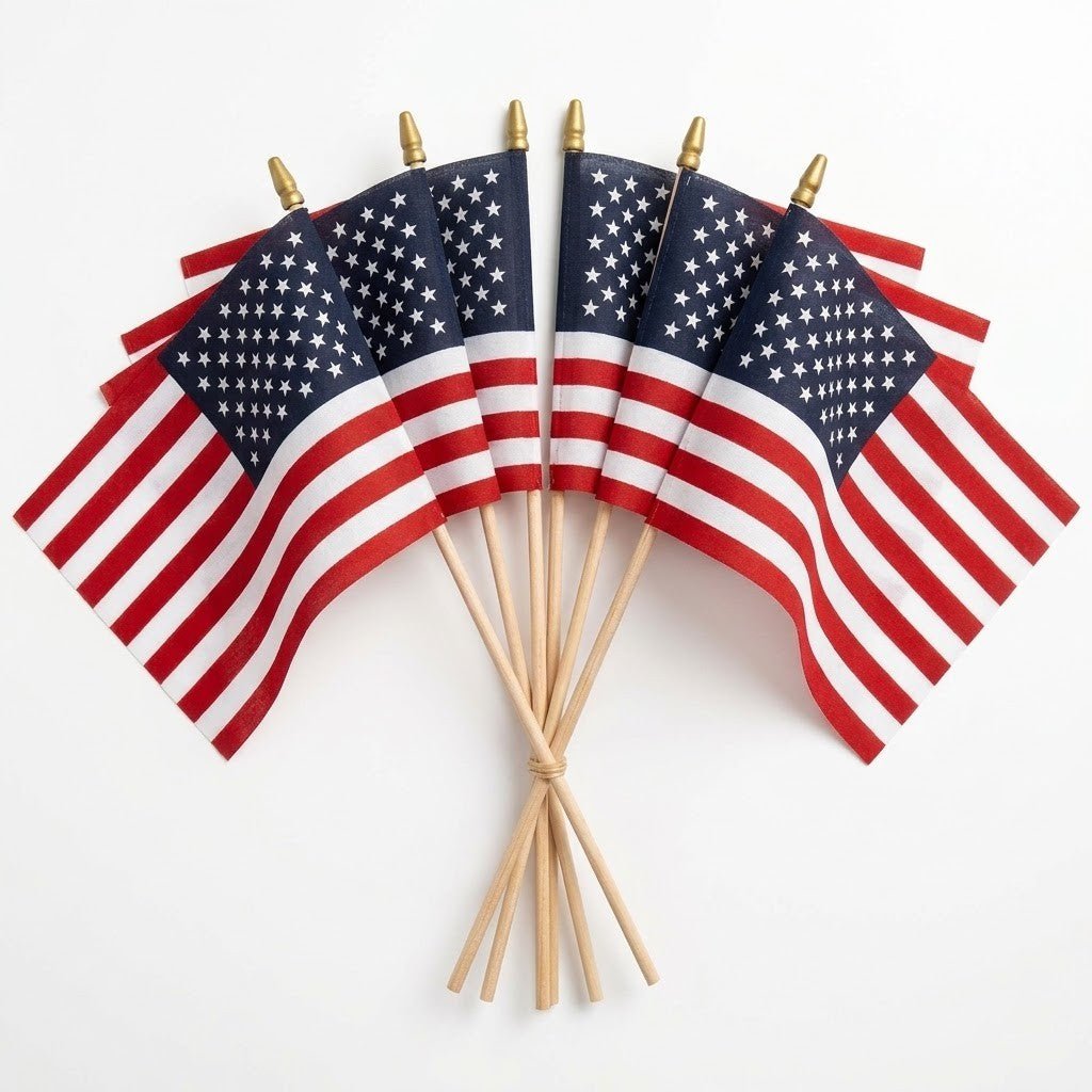 Poly Cotton US Stick Flag with Natural Wood Stick - Made in USA