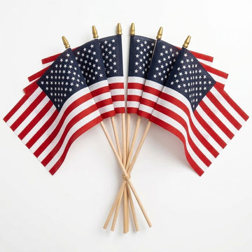 Poly Cotton US Stick Flag with Natural Wood Stick - Made in USA